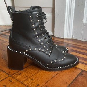 Jimmy Choo Hanah Hannah Boot Bootie Black Leather Pearl 37 7